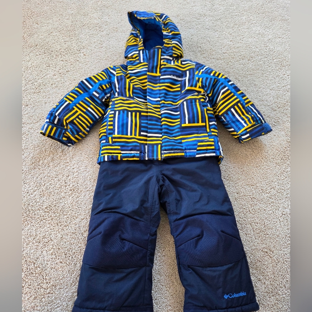 Columbia Kids' Striped Yellow And Blue Snowsuit Size 2t